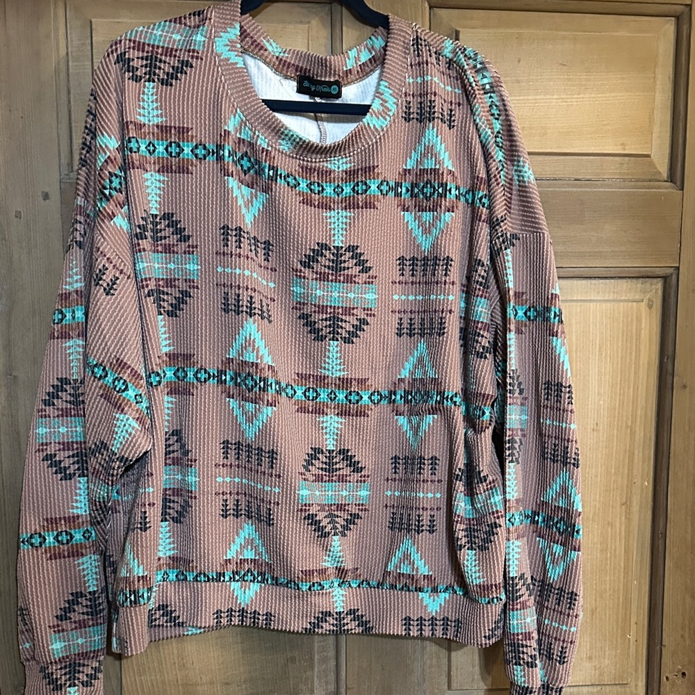 Sterling Kreek Women's Geometric Pattern Sweater - Brown and Teal